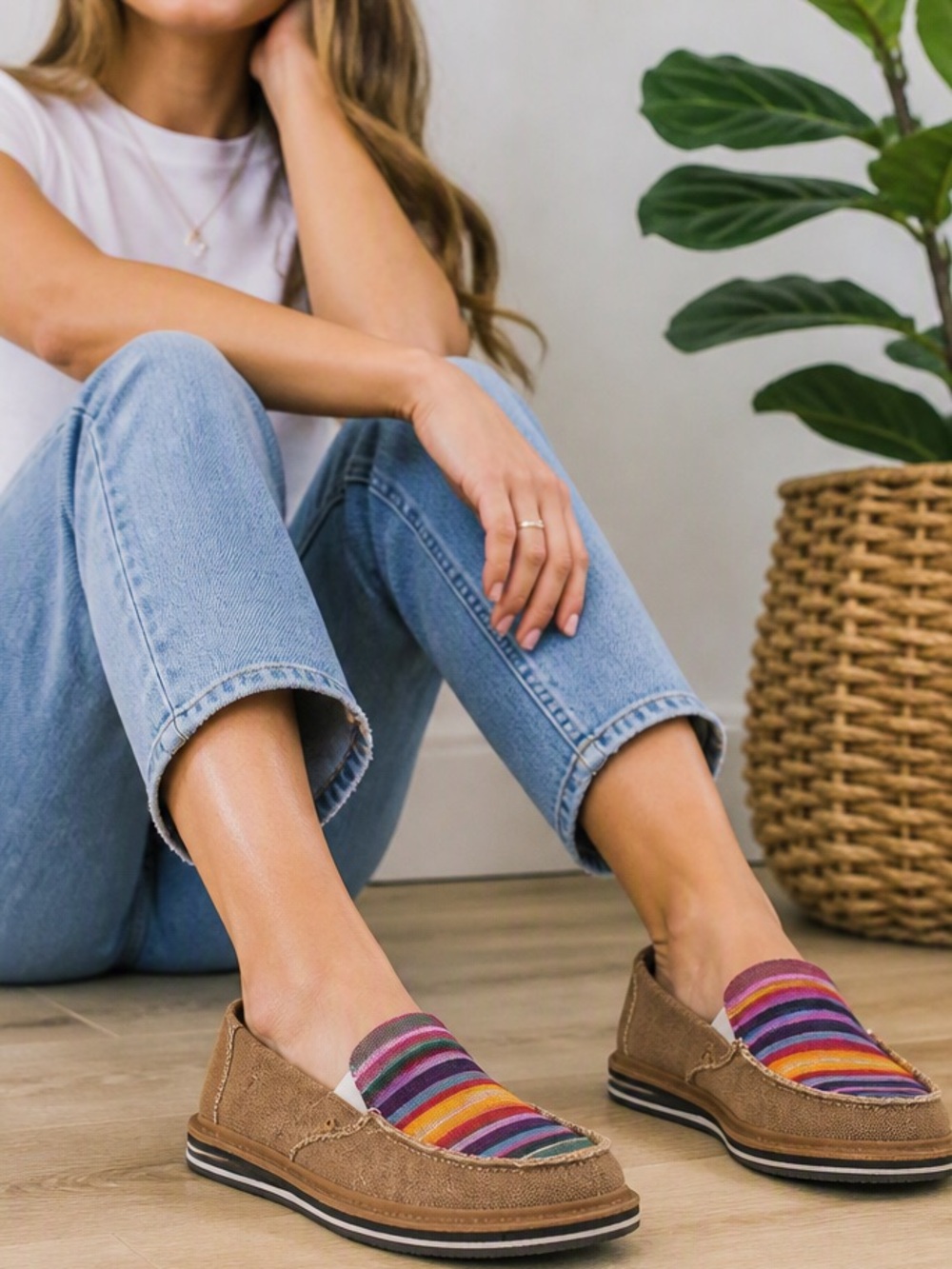 LAMO  Slip-On Shoes - Chestnut | Size 6| Colorful Striped Canvas Loafers